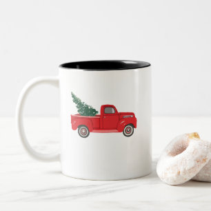Red Truck with tree Art Two-Tone Coffee Mug