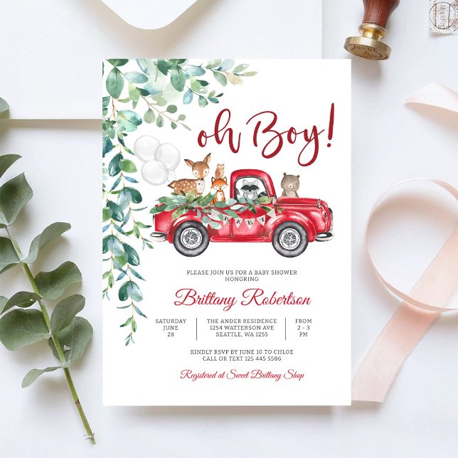 Red Truck Woodland Boy Shower Invitation (Creator Uploaded)