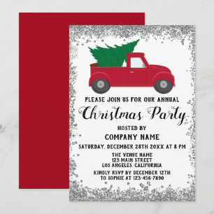 Red Truck Xmas Tree Company Christmas Party Silver Invitation