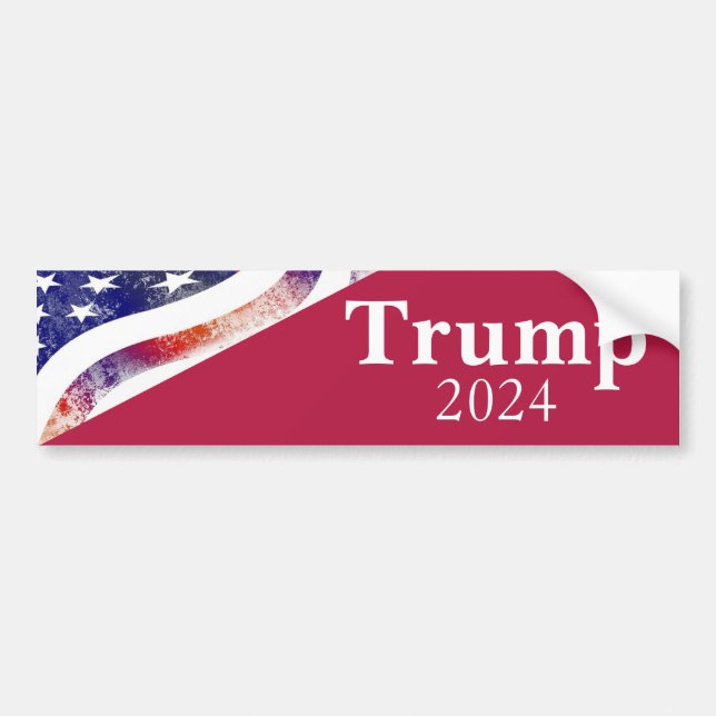 Red Trump 2024 Faded American Flag Campaign Bumper Sticker (Front)