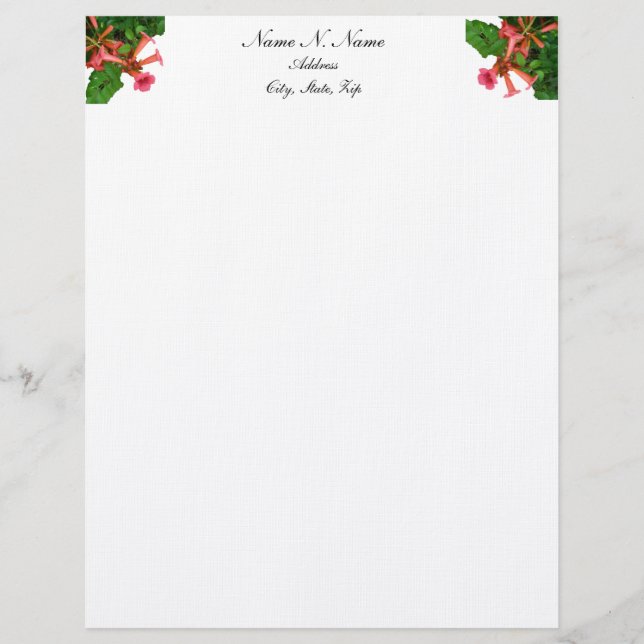 Red Trumpet Vine Customized Letterhead (Front)