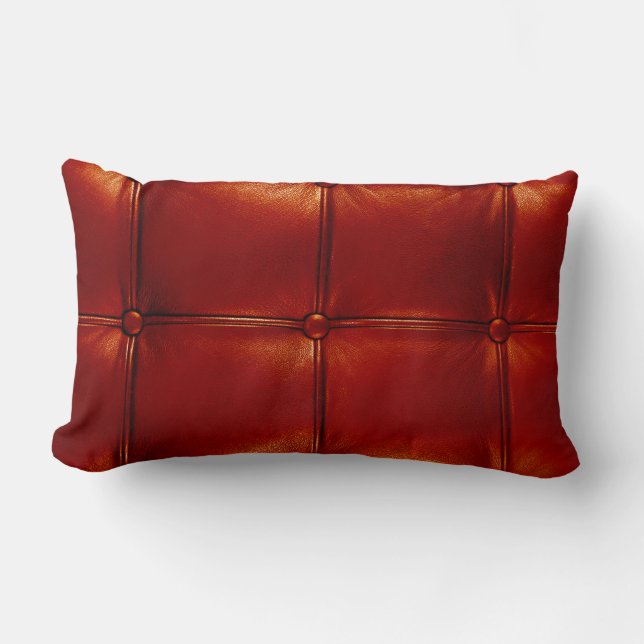 Red Tufted Leather Lumbar Cushion (Front)