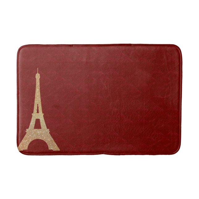 Red Tufted Look with Eiffel Tower Bath Mat (Front)