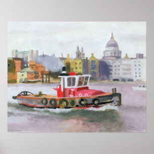 Red Tug passing St. Pauls 1996 Poster