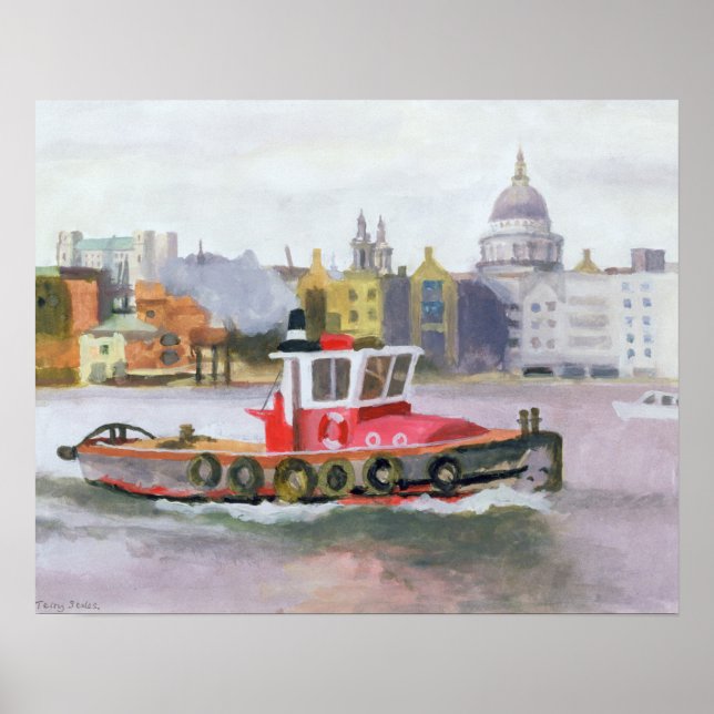 Red Tug passing St. Pauls 1996 Poster (Front)
