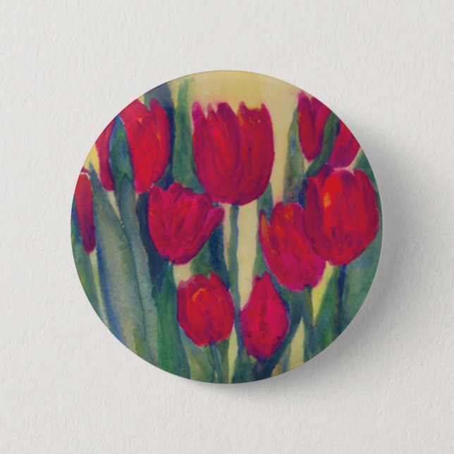 red tulip 6 cm round badge (Front)