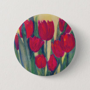 red tulip 6 cm round badge