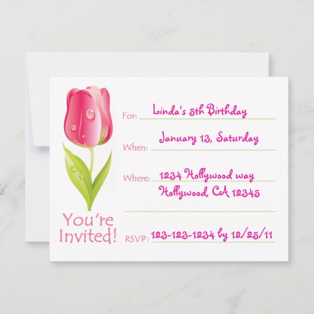 Red Tulip Birthday Invitation (Front)