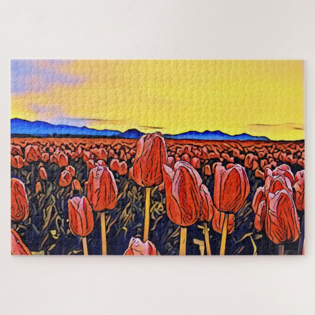 Red Tulip Field Painting Puzzle (Horizontal)