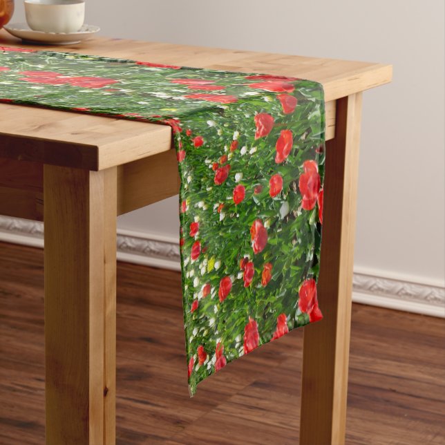 Red Tulip Flower Field Nature Photography Short Table Runner (In Situ)