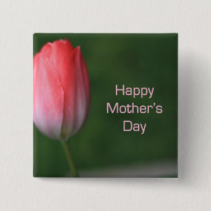 red tulip flower, happy mother's day 15 cm square badge