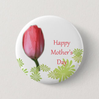 red tulip flower, happy mother's day 6 cm round badge