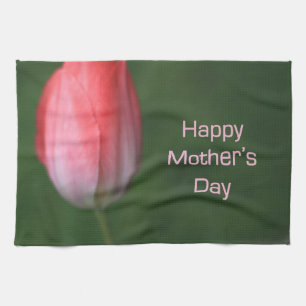 red tulip flower, happy mother's day tea towel