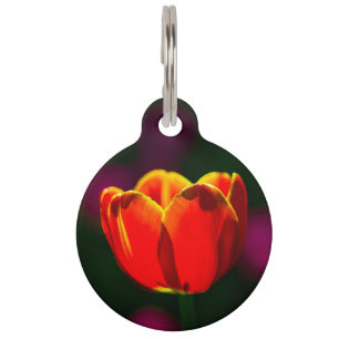Red tulip flower pet tag