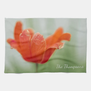 Red Tulip Flower Petals Photo With Custom Name Tea Towel