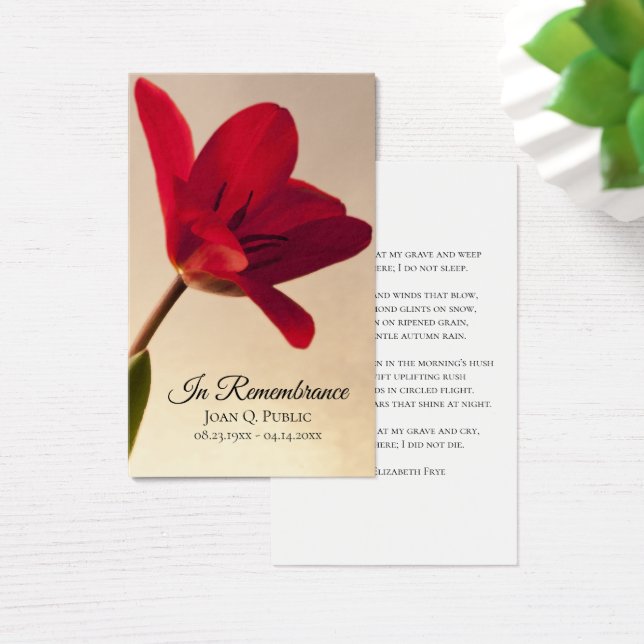 Red Tulip Flower Spring Funeral Memorial Prayer (Desk)