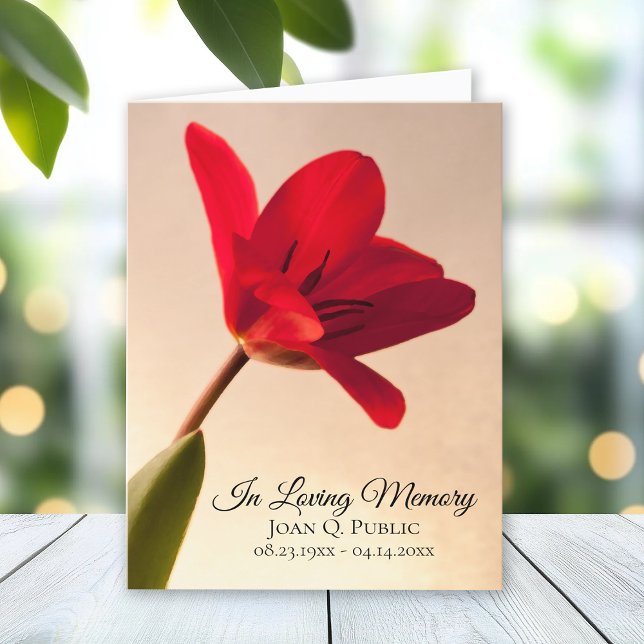 Red Tulip Flower Spring Funeral Memorial Sympathy Thank You Card (Creator Uploaded)