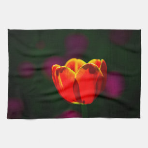 Red tulip flower tea towel