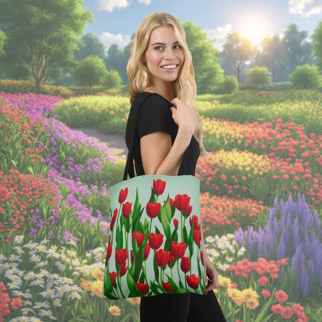 Red Tulip Flower Tote Bag (Red Tulip flowers tote bag)