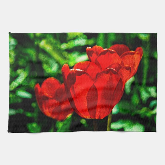 Red tulip flowers tea towel (Horizontal)