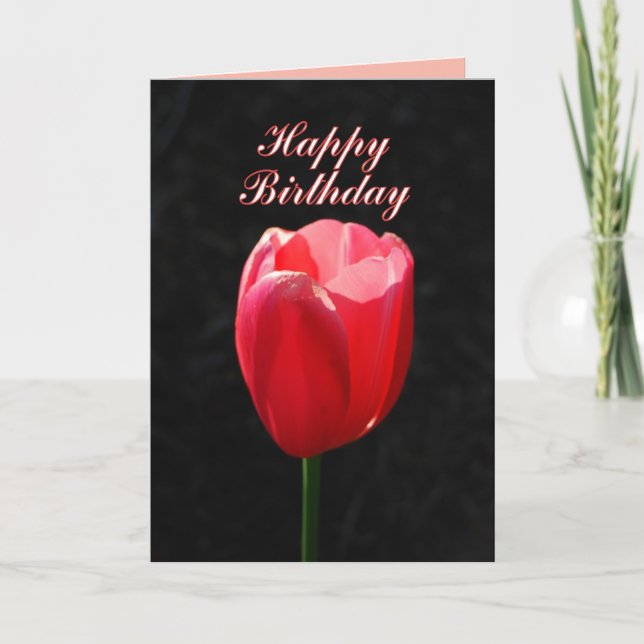Red Tulip Happy Birthday Card (Front)