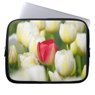 Red tulip in a field of white tulips laptop sleeve