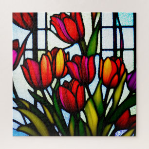 Red Tulip Leadlight, Jigsaw Puzzle