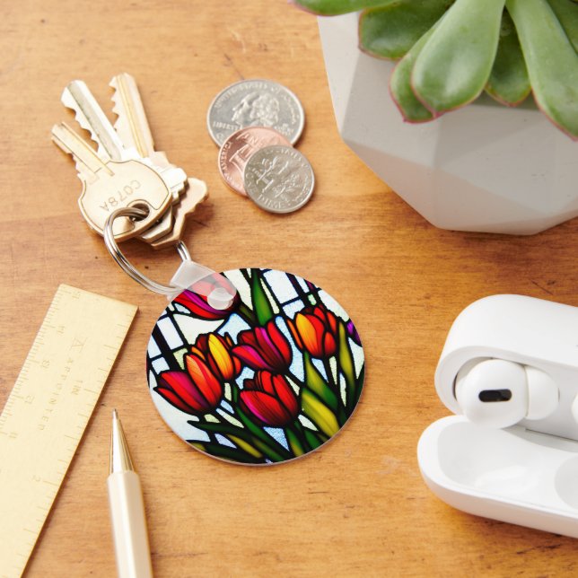 Red Tulip Leadlight, Key Ring (Desk)