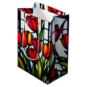 Red Tulip Leadlight, Medium Gift Bag