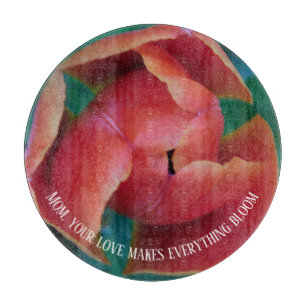 Red Tulip Macro Photo Round Personalized Glass Art Cutting Board