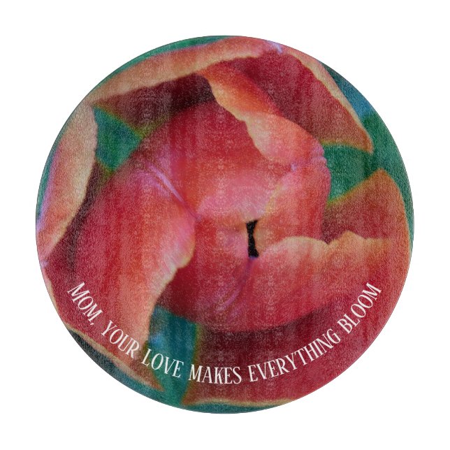 Red Tulip Macro Photo Round Personalized Glass Art Cutting Board (Front)
