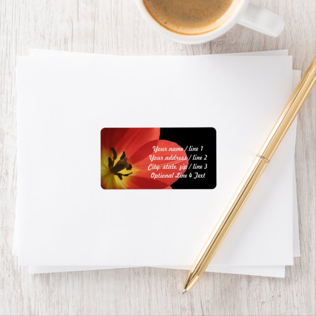 Red Tulip on Black | Custom Return Address Label (Insitu)