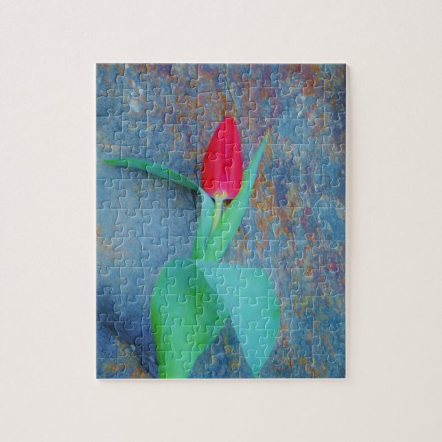 Red Tulip on Blue Gray Slate Jigsaw Puzzle (Vertical)