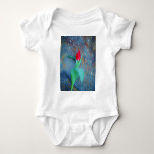 Red Tulip on Blue Grey Slate Baby Bodysuit