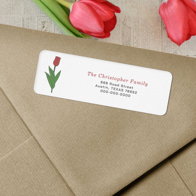 Red Tulip Pastel Flower Return Address Label (Red Tulip Pastel Flower Return Address Label)