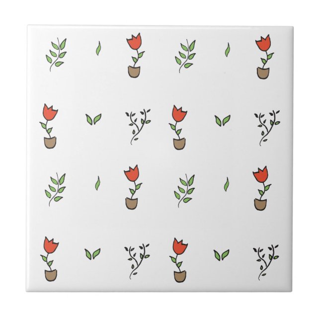 Red Tulip Potted Plant Pattern Tile (Front)
