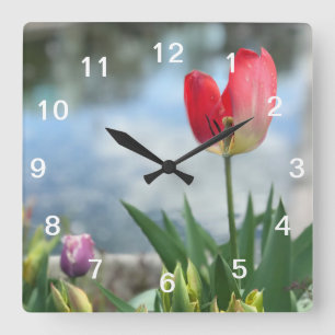 Red Tulip Wall Clock