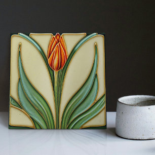  Red Tulip Wall Decor Art Nouveau Art Deco Tile
