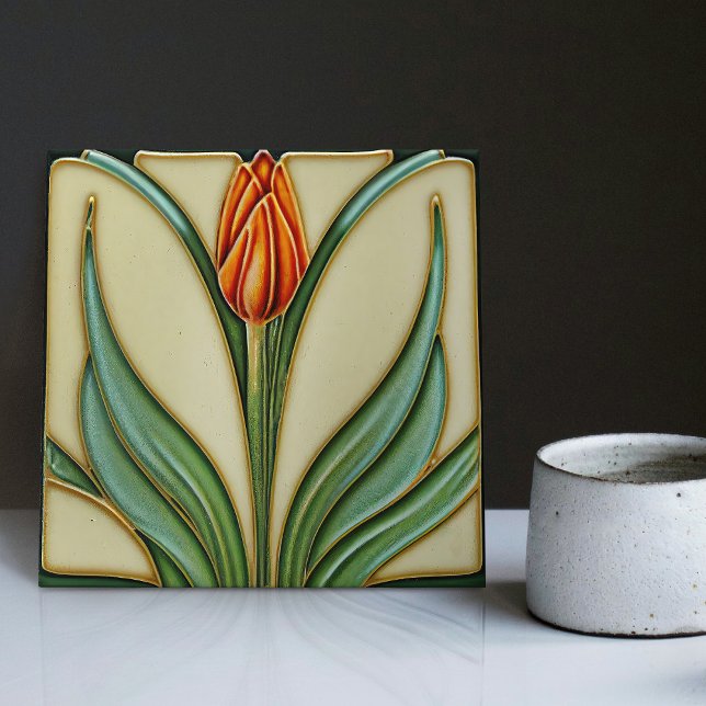  Red Tulip Wall Decor Art Nouveau Art Deco Tile (Creator Uploaded)