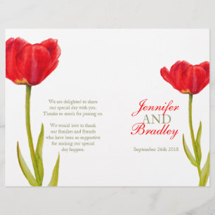 Red tulip watercolor art large wedding programme
