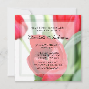 Red Tulips 80th Birthday Party Invitation