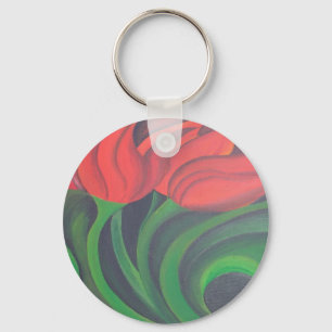 Red Tulips Abstract Art Key Ring
