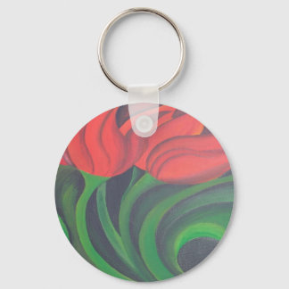 Red Tulips Abstract Art Key Ring