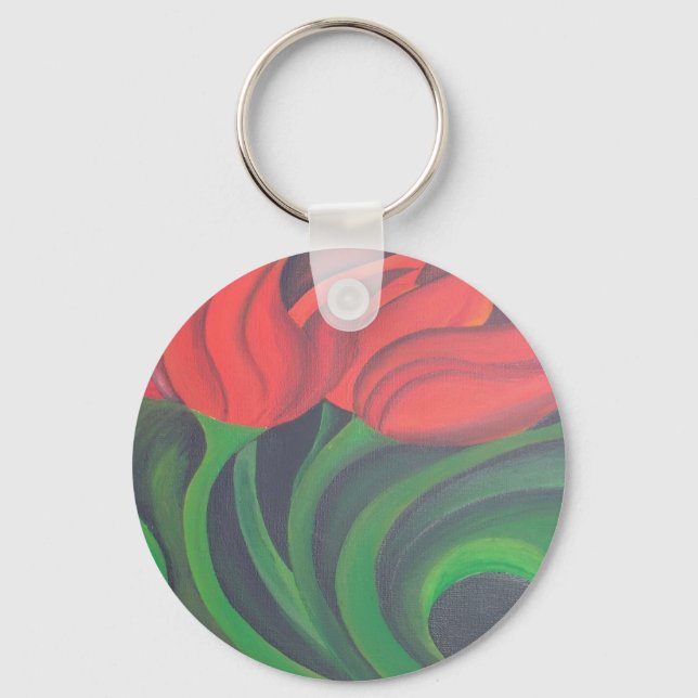 Red Tulips Abstract Art Key Ring (Front)