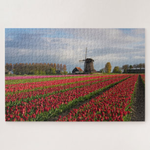 Red tulips and a windmill in spring jigsaw puzzle