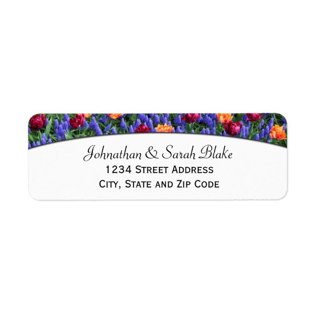 Red Tulips and Purple Flower Return Address Labels (Front)