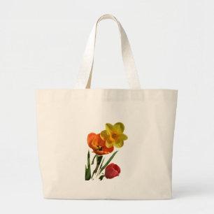 Red tulips and yellow daffodil flowers large tote bag