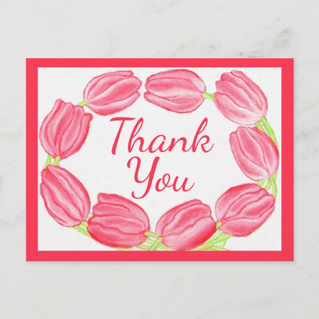 Red Tulips Border ~Thank You Card (Front)