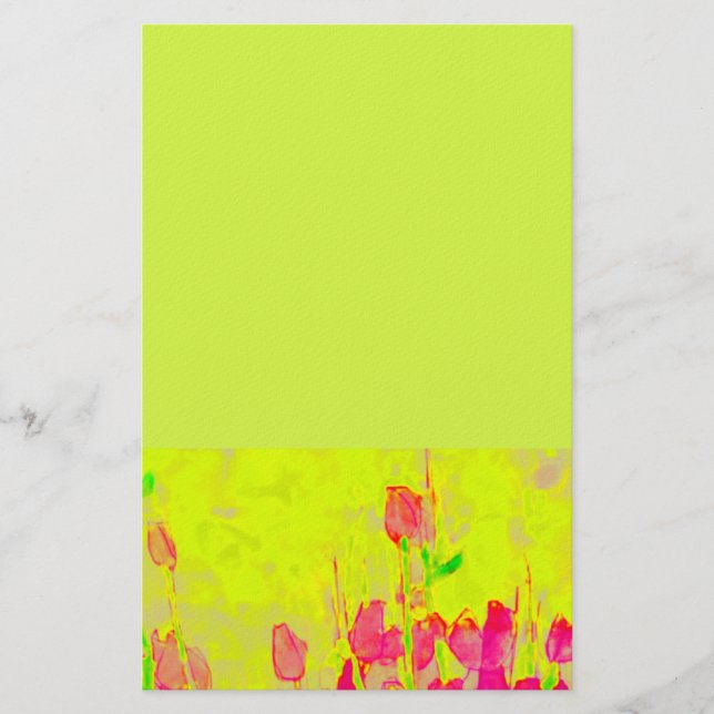 Red Tulips Border Yellow Green Stationery (Front)