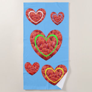 Red Tulips Coloured Hearts Beach Towel